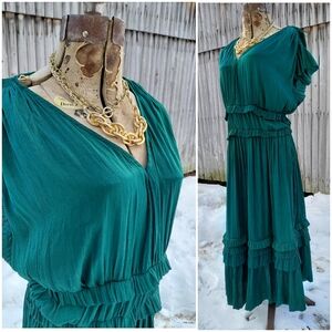 Current Air emerald green ruffled flutter sleeve maxi dress Womens M